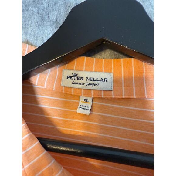 Peter Millar Summer Comfort XL Orange White Striped Performance Golf Polo - Picture 5 of 6